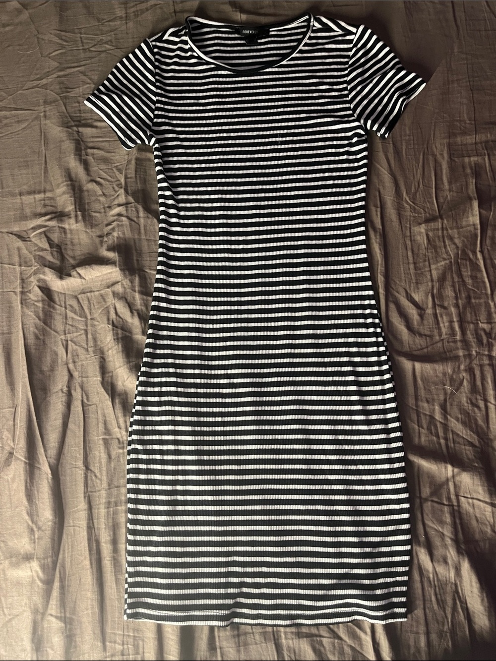 Forever 21 Black and White Striped Midi Bodycon Dress